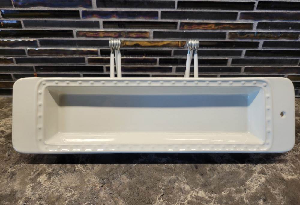 NORA FLEMING STONEWARE CRACKER TRAY 12" WHITE PEARL DOT RECTANGLE SERVING DISH