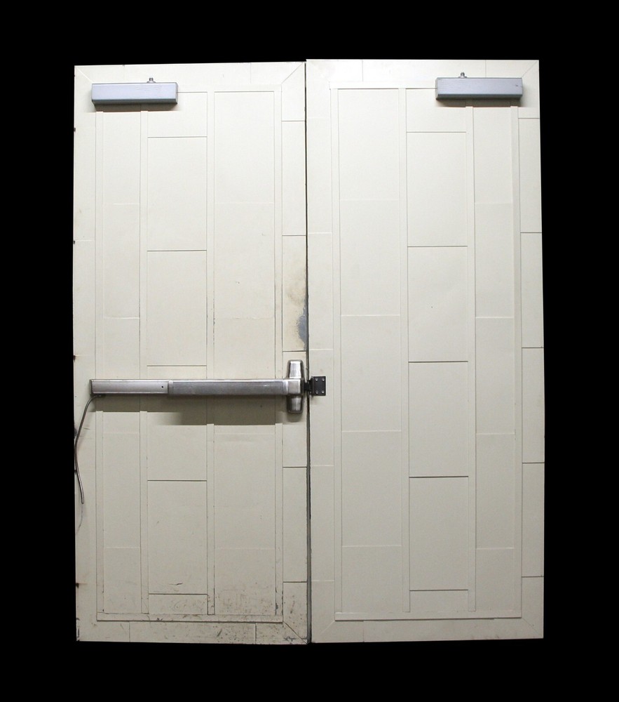 Painted White Fire Double Doors with Push Bar 89.75 x 72