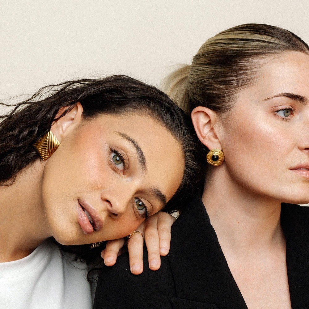 Gold & Black Vintage Stud Statement Earrings