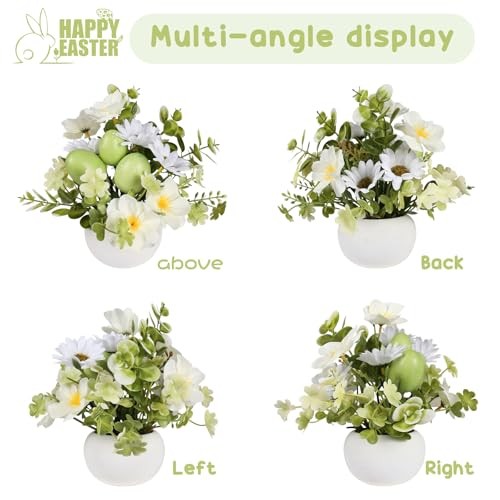 2 PCS Easter Decorations, Easter Artificial Egg Flower Potted Table Green