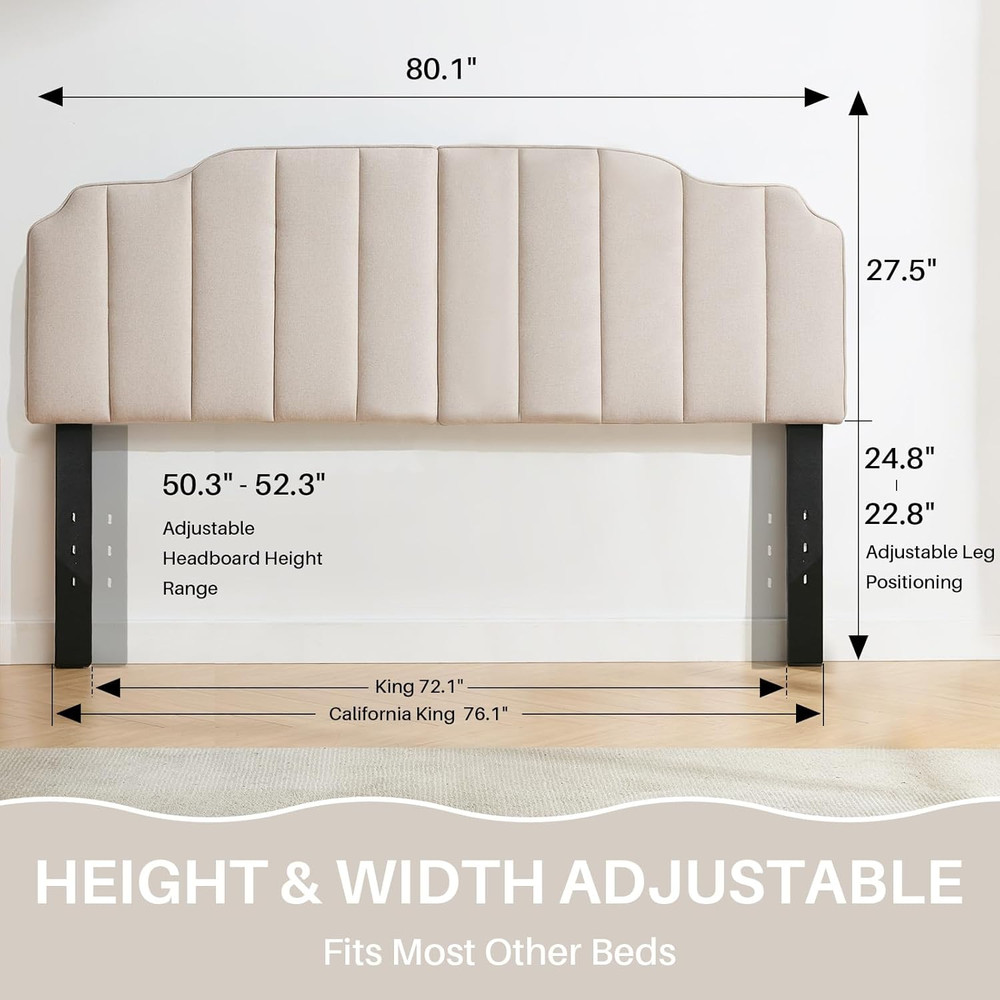 King Size Headboard Light Brown Upholstered Headboard Adjustable Height&Width Li