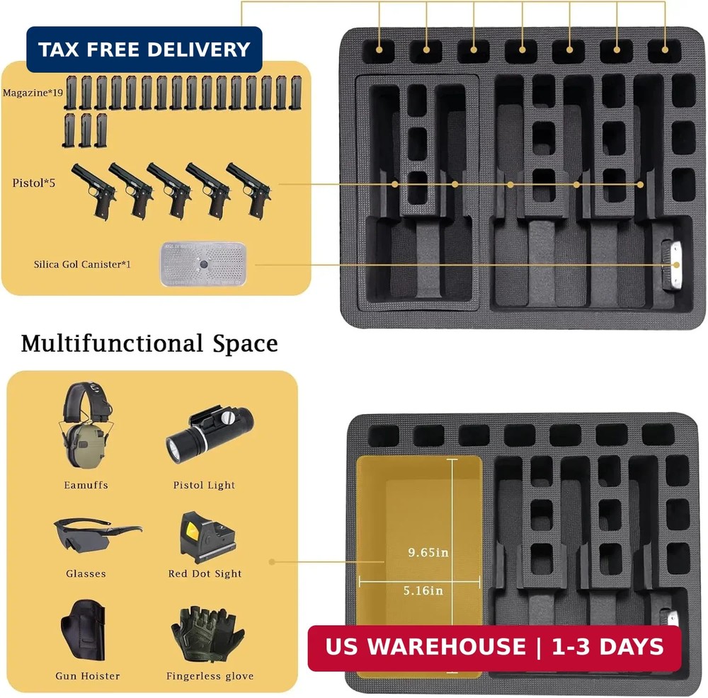 Hard shell protective storage case, capable of holding multiple handguns, pre-cu