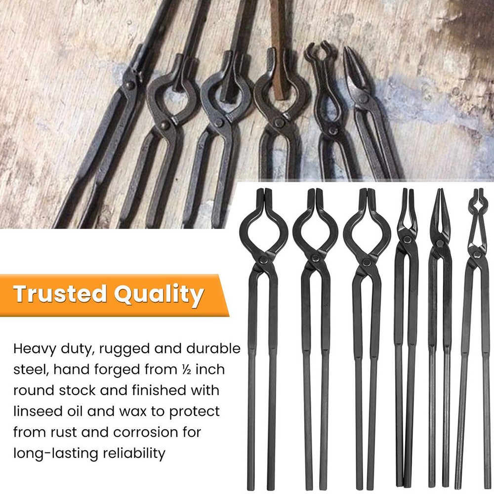6Pcs Beginner Knife Making Blacksmith Tong Set V-Bit Blade Scroll Pick Up Hammer