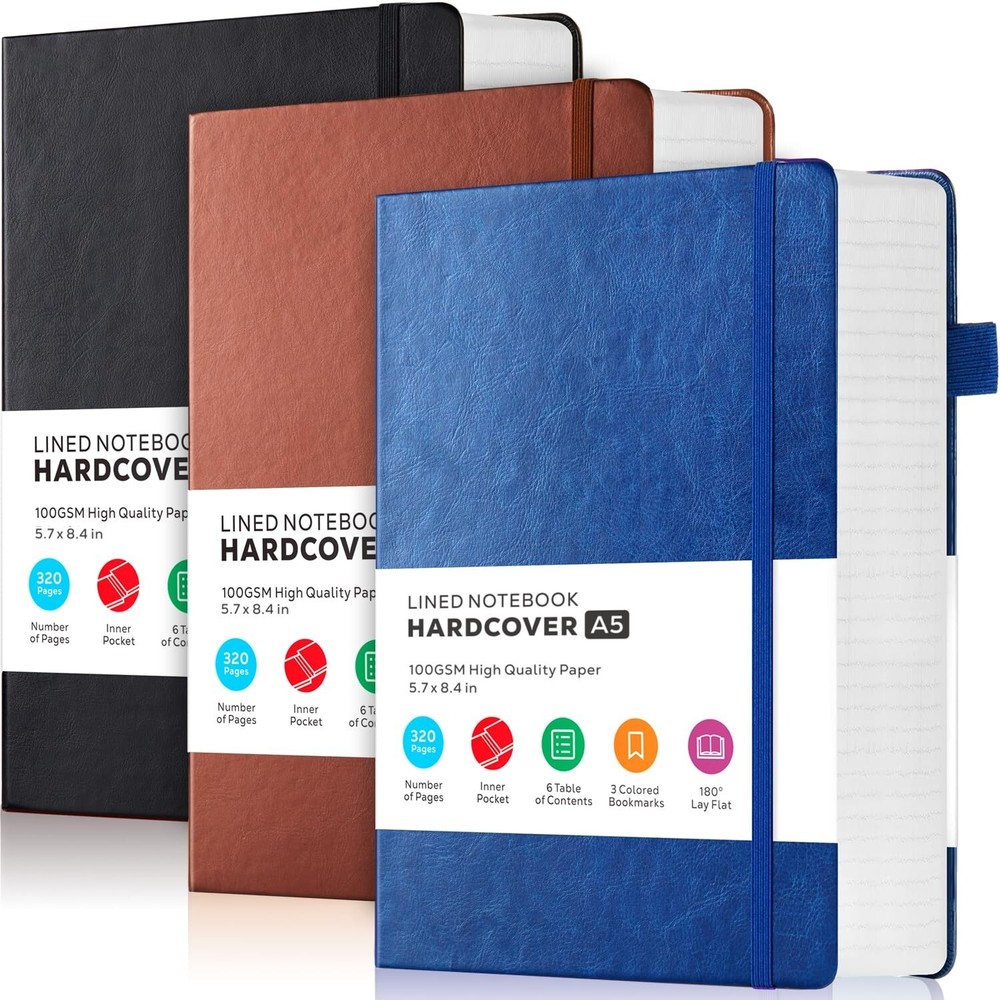 3 Pack Journal Notebook, 320 Pages A5 Lined Notebook Journal Set for Work Wri...