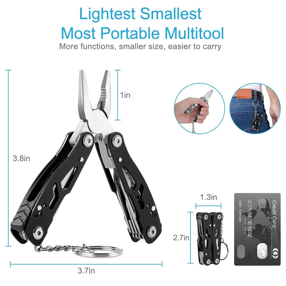 2PCS Mini Multitool Pliers 15 in 1, Handmade Multi Tool Plier, Premium Keycha...