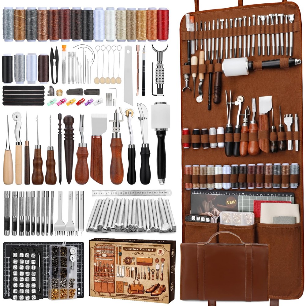 Leather Working Kit, Leather Working Tools and Crafting Kit with Custom Stora...