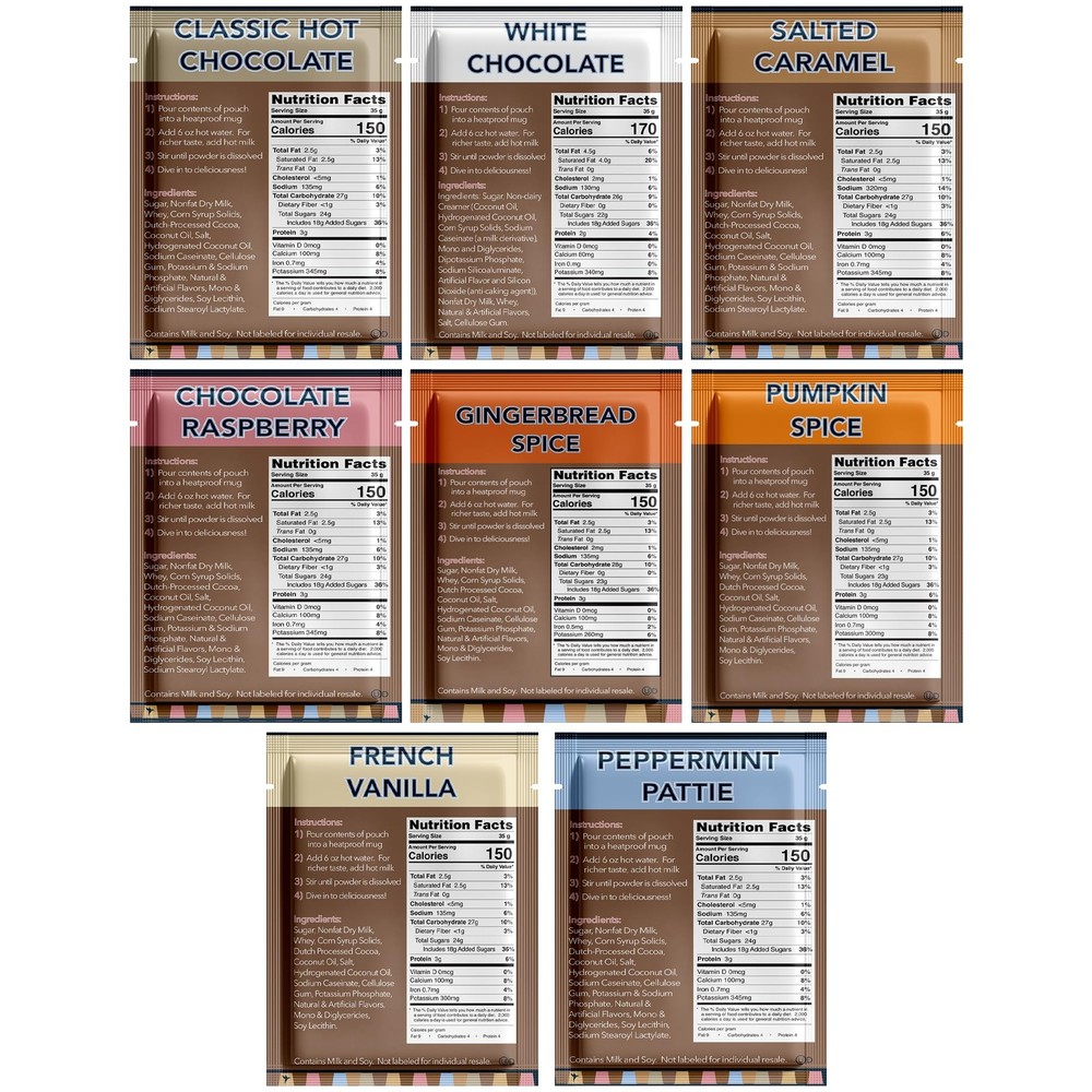 Flavored Hot Chocolate Packets Variety Pack,18 Count Includes Classic, Chocol...