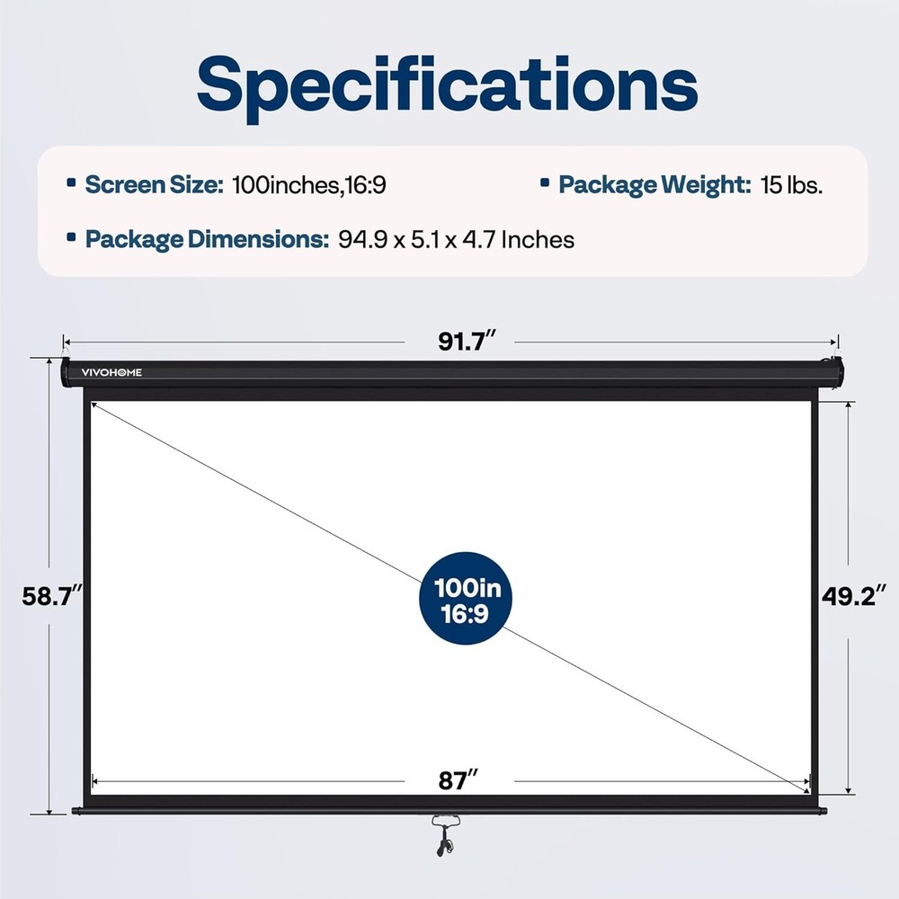 High-Definition 16:9 100'' Pull Down Projector Screen for Cinema Quality Viewing