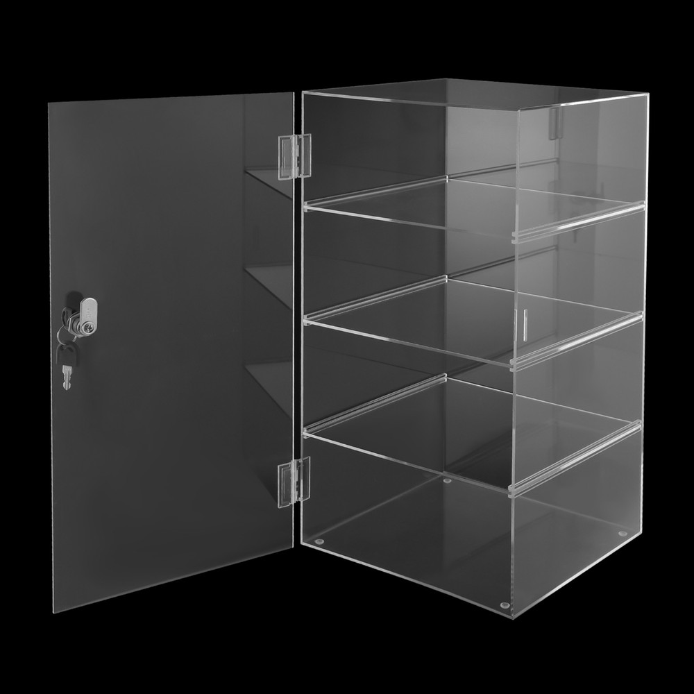 4 Tiers Clear Rectangular Display Case Desktop Lockable Acrylic Organizer w/Keys