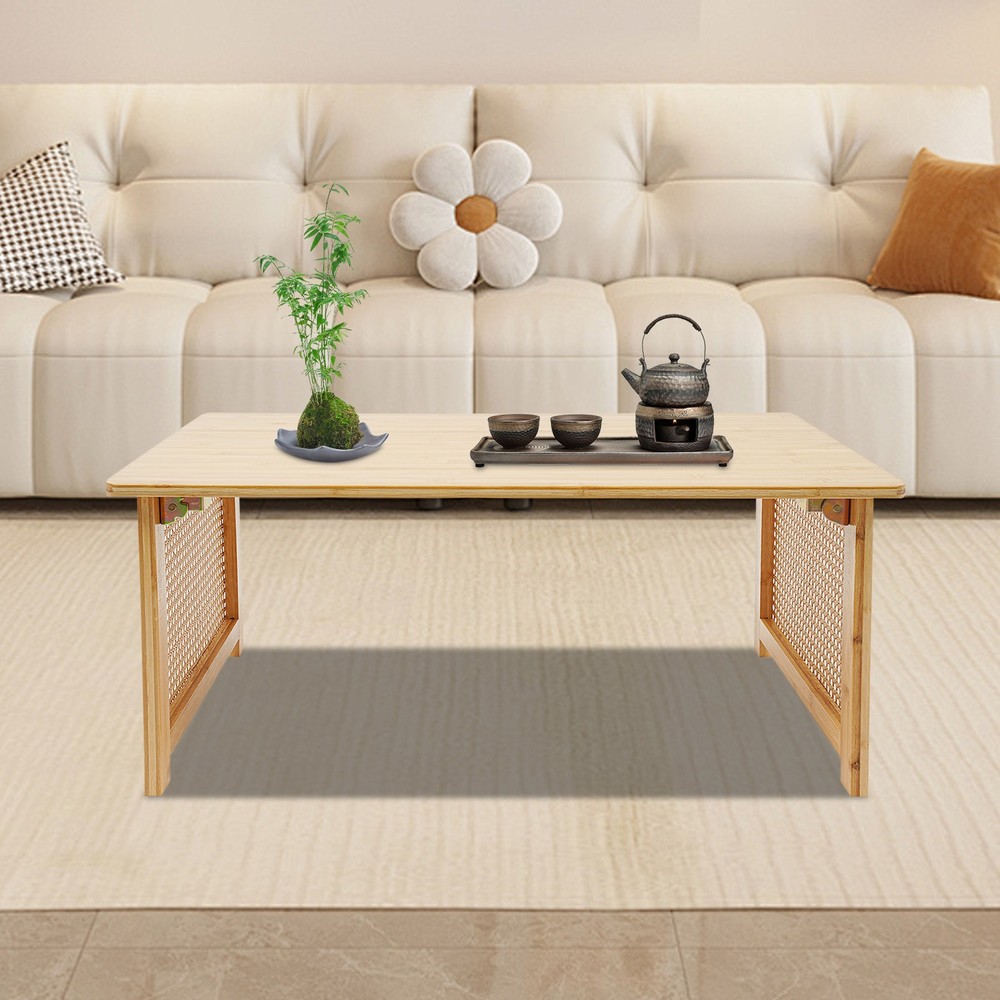 Bamboo Foldable Folding Floor Low Coffee Table for Sitting on The Floor