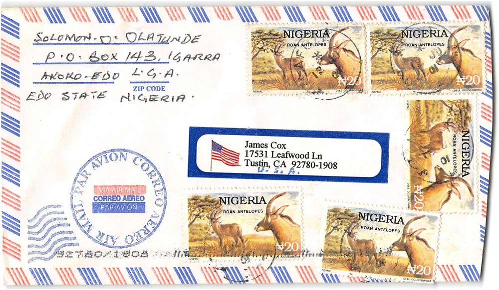 Nigeria to Tustin CA, 2001