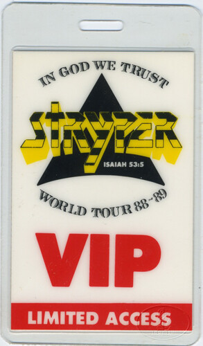 STRYPER 1988-89 Laminated Backstage Pass VIP