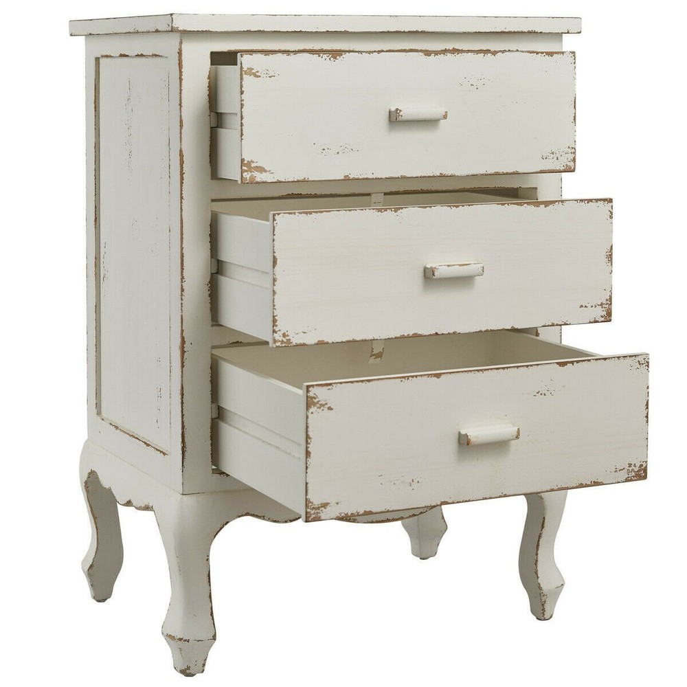 Primitive Distressed White 3 Drawer Cupboard Nightstand Farmhouse