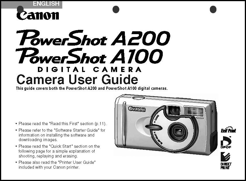 Canon Powershot A100  A200 Digital Camera User Guide Instruction  Manual