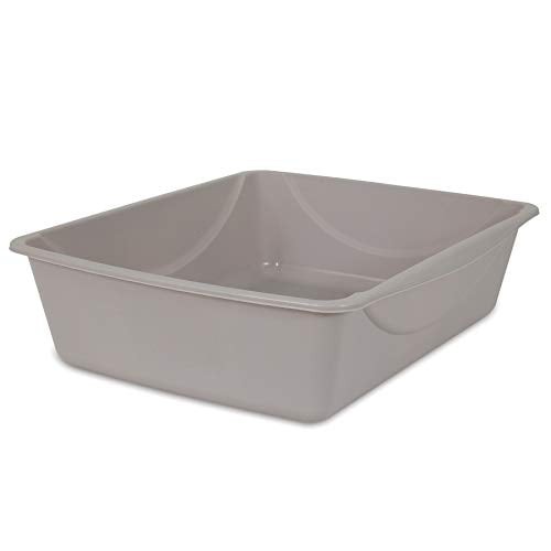 Petmate Basic Open Top Entry Cat Litter Pan Plastic Rimmed Box, Large, Gray