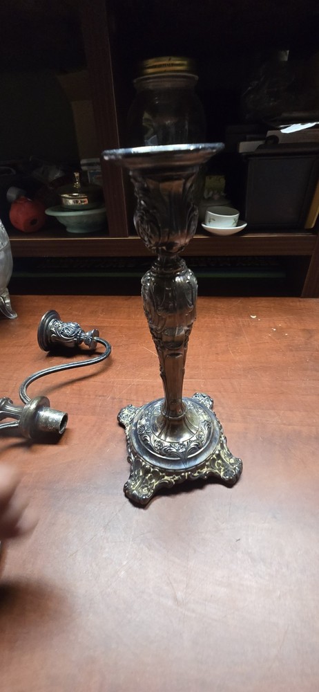 WM Rogers and Son 3 Arm Silver Candlesticks Victorian Rose