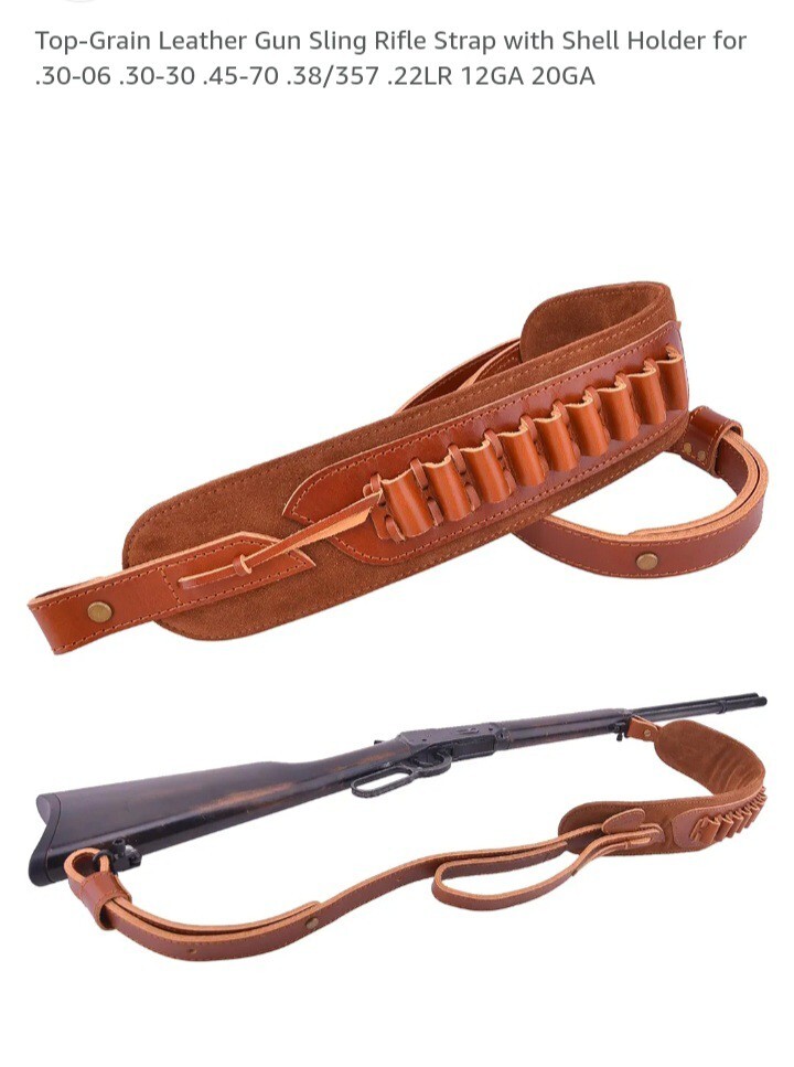 Top Grain Leather Rifle Strap with Shell Holder