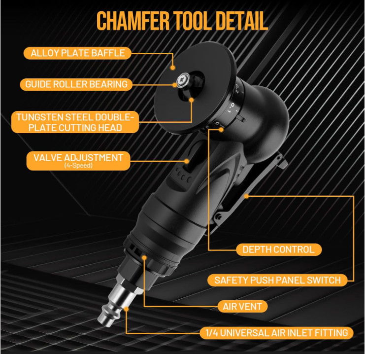 Pneumatic Chamfering Tool Chamfer Tool with 6 C-Angle & 6 R-Angle Blades Upgrade