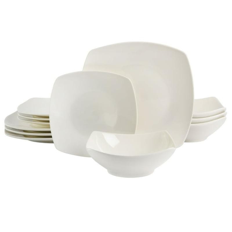 12-Piece Square Ceramic Dinnerware Set Service Four Versatile Modern Tableware