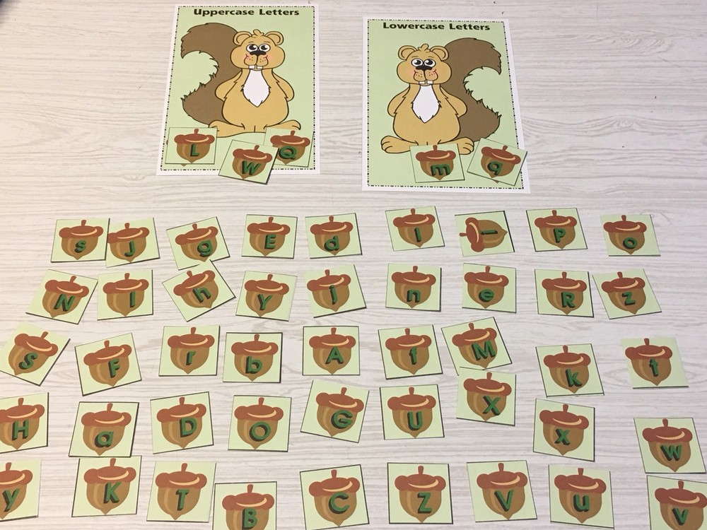 Upper And Lower Case Squirrel & Nut Sort -Laminated Activity Cards Set