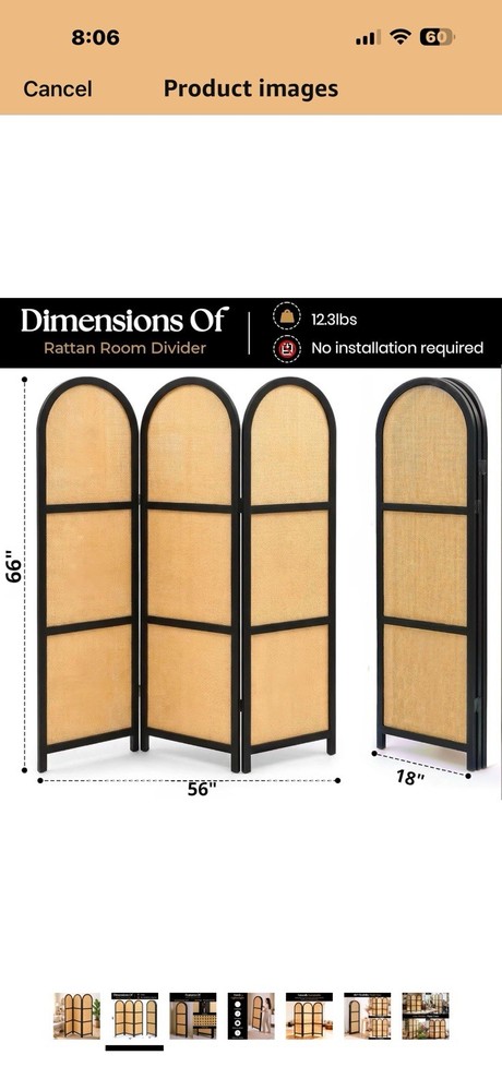 ELK & ELDER 3-Panel Room Divider | Folding Privacy Screen with Arched