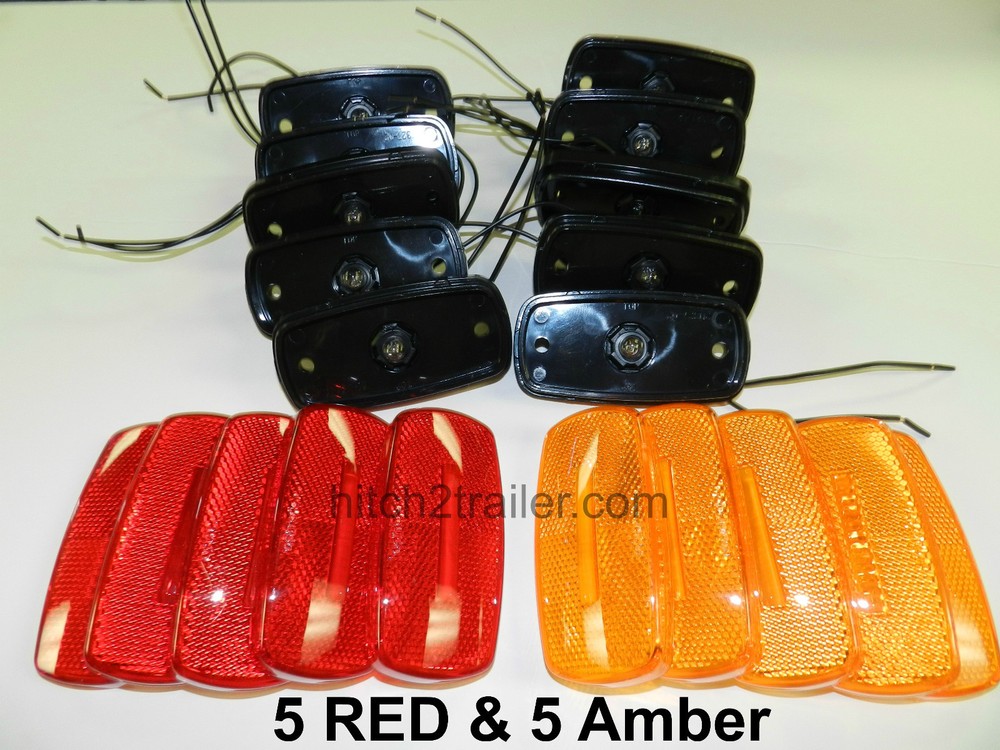 10 Black Amber & Red Marker Clearance Light Incandescent RV Trailer Truck (5 ea)