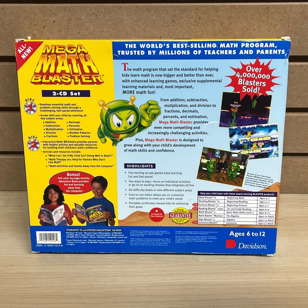 Mega Math Blaster 2-CD Set + Activity Book Windows 95 / Mac 1996