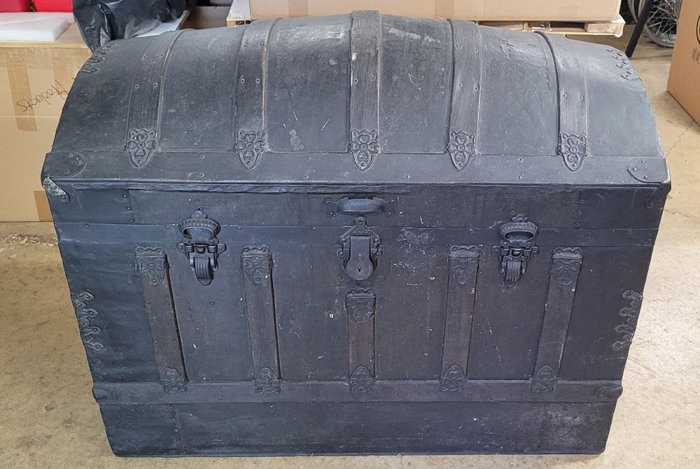 Antique Large Handmade Camelback Trunk