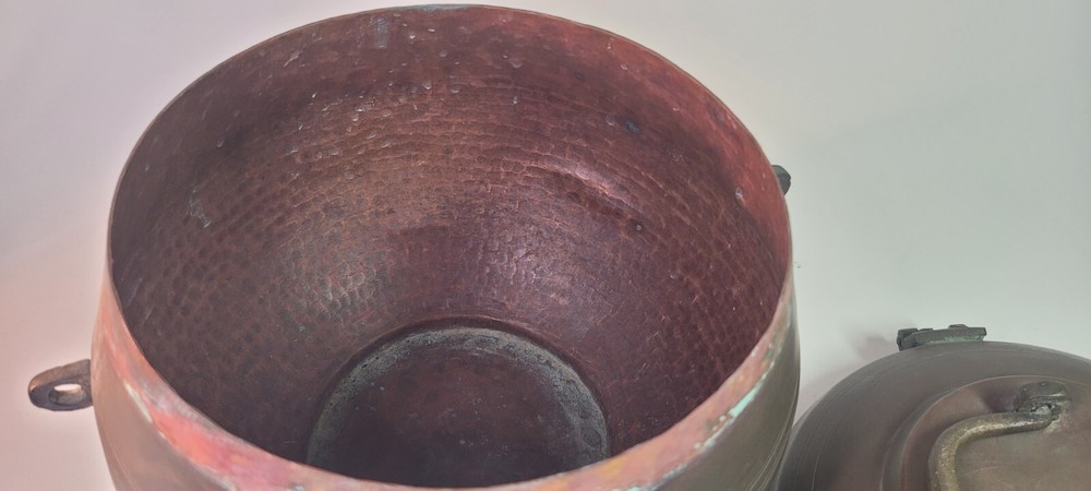 Antique Hammered Copper Round Chapati Bread Box Original Old Hand Crafted