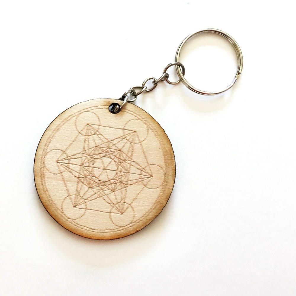 Laser engraved 2” Metratrone’s Cube Crystal Grid Key Chain