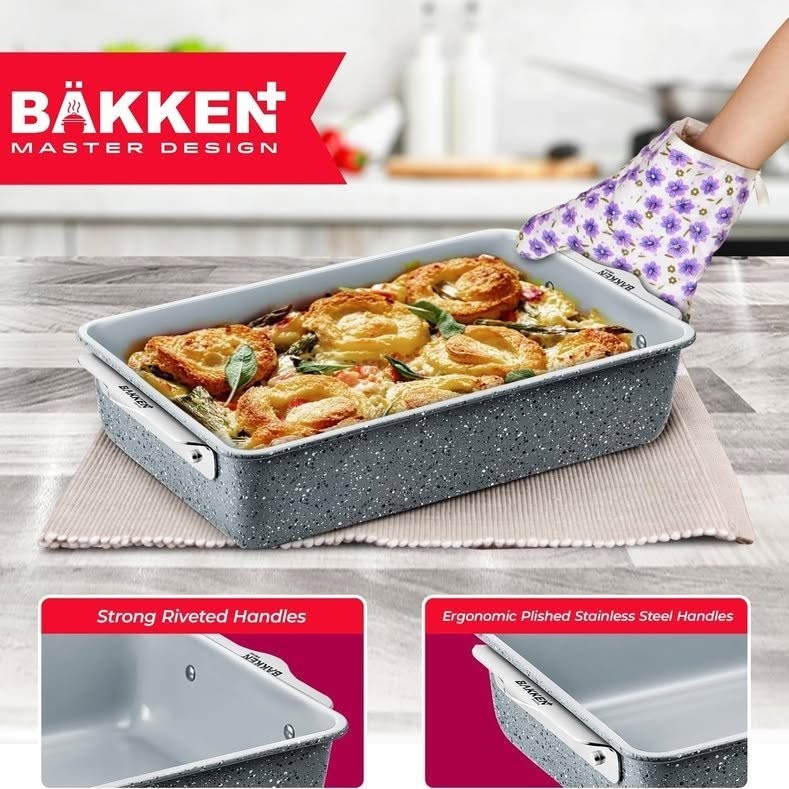Bakken 8-Piece Stackable Bakeware Set - Ceramic Non-Stick Coating, Marble Color