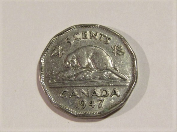 Canada 1947 5 Five Cents DOT Coin