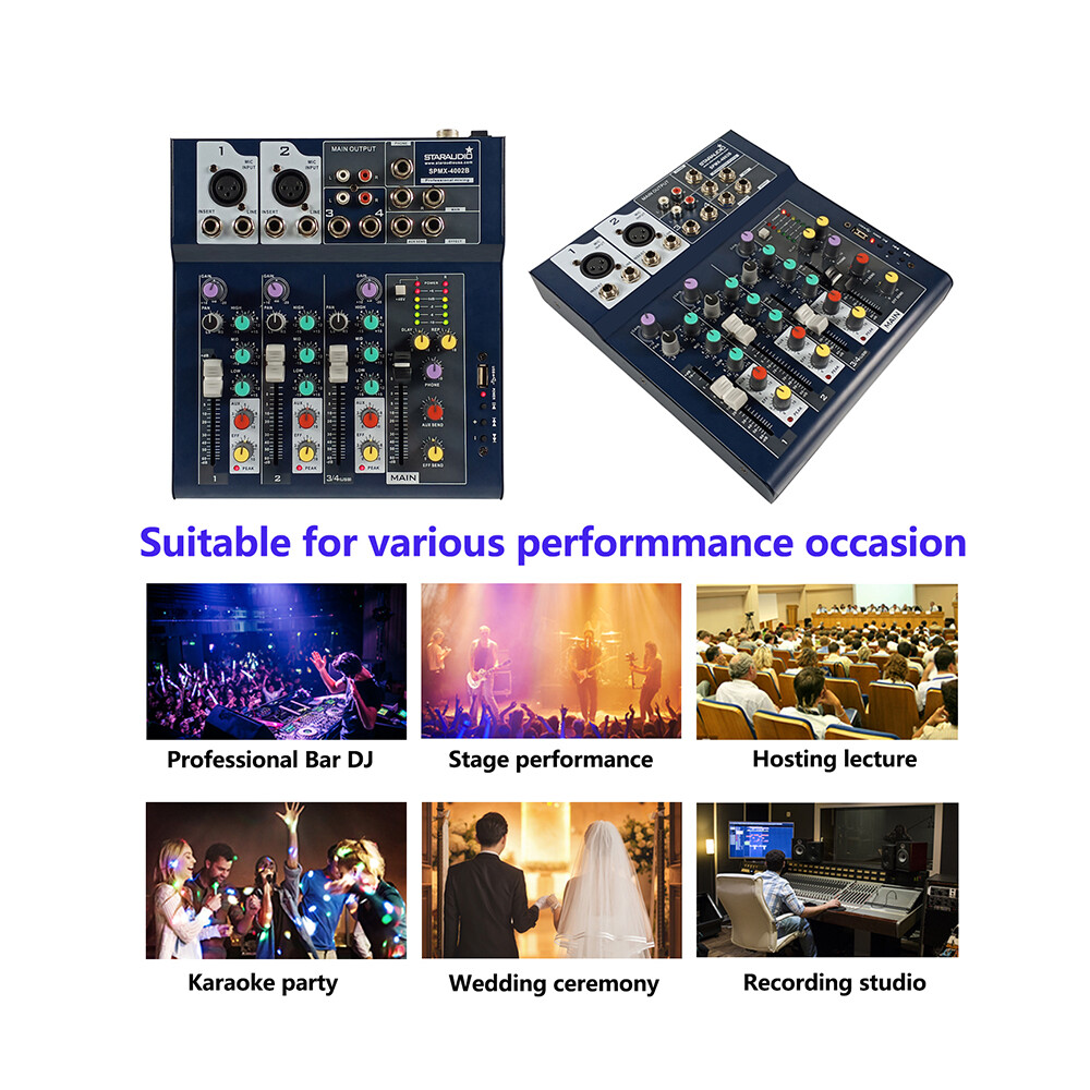 Professional 4CH USB Audio Mixing Console Audio DJ Console Karaoke Studio Mixer