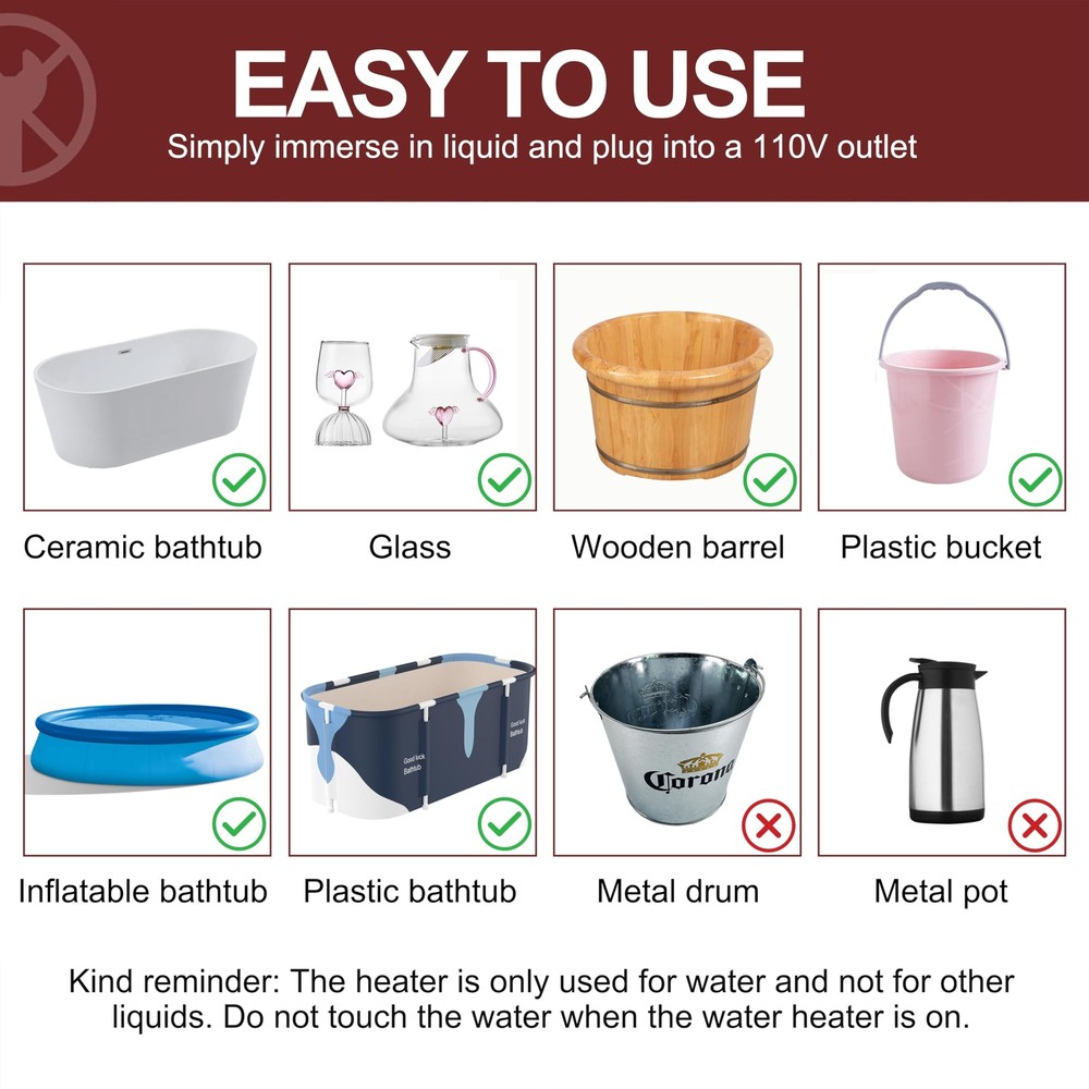 Calentador De Agua De Inmersión Con Cubierta De Cubo Eléctrico Portátil 1000W US