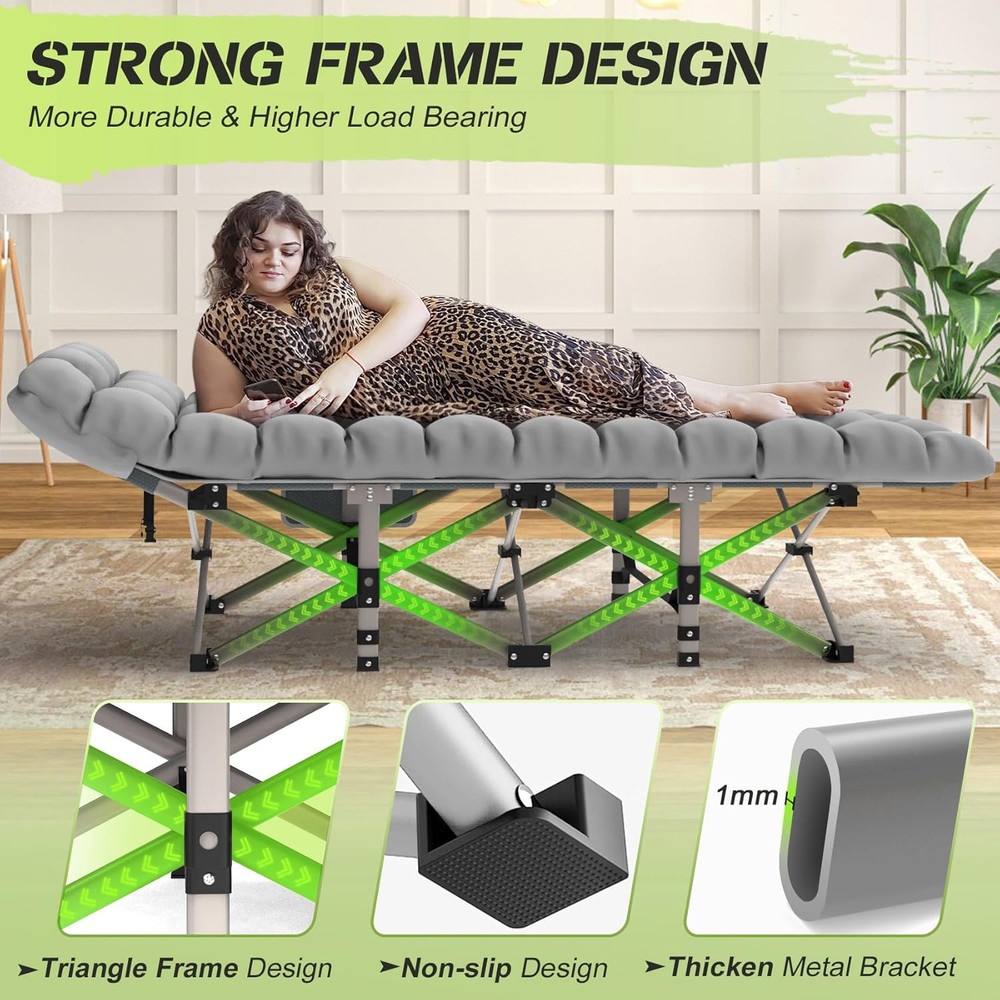 Camping Cot, Folding Camping Cot Bed for Adults Sleeping 1200D Double Layer Oxfo