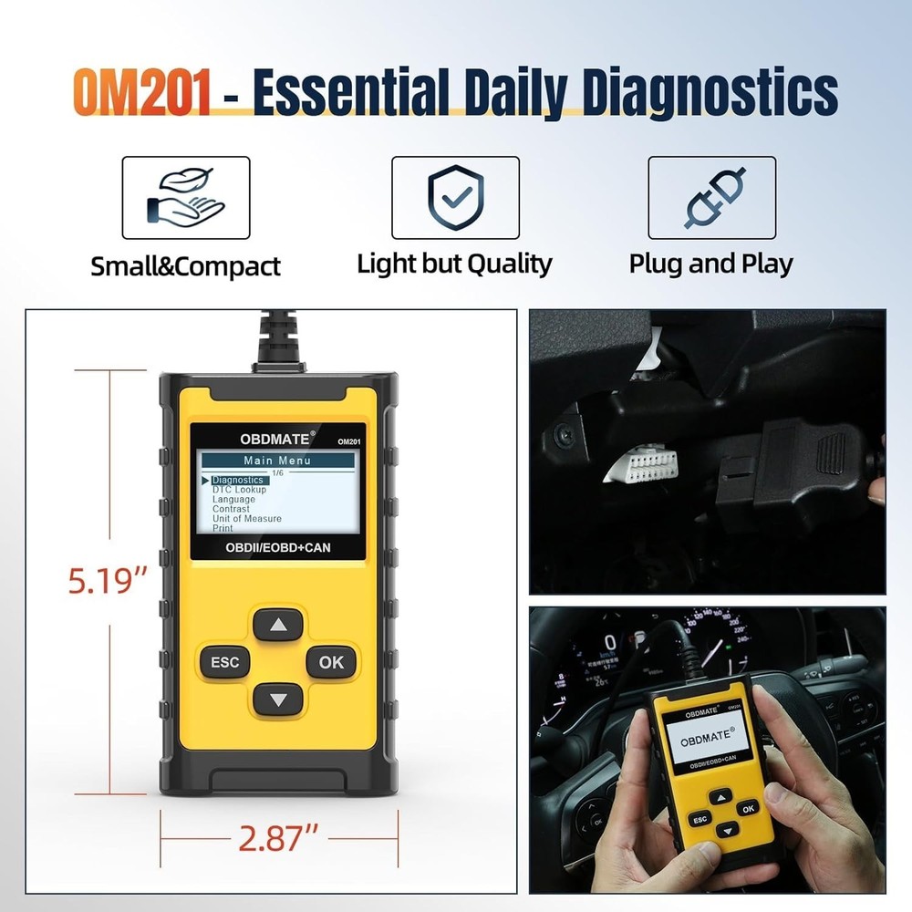 Compact OM201 Check Engine Code Reader: Your Essential OBDII Diagnostic Partner