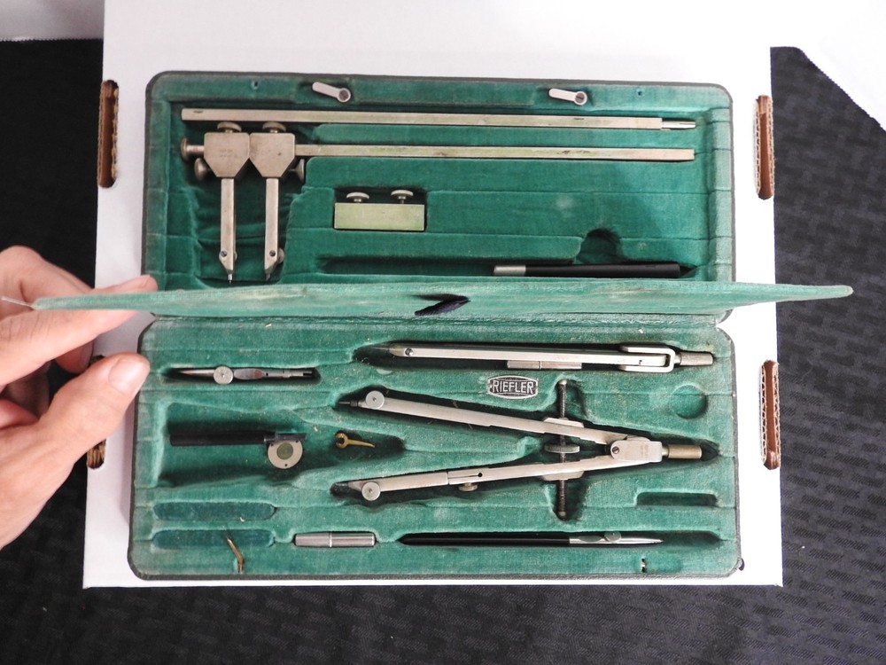 Vintage Riefler Drafting Engineering Tool Kit Beam Compass German Made Nice Case