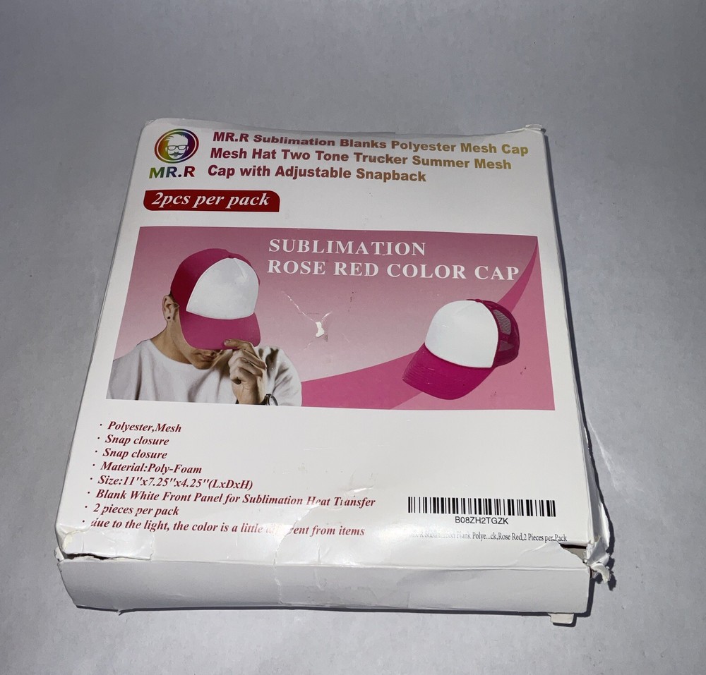 MR.R Sublimation Blanks Polyester Mesh Cap Hat Two Rose Red OPEN BOX