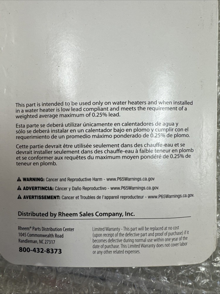 Rheem Water Heater Heat Trap Nipple Kit SP20003