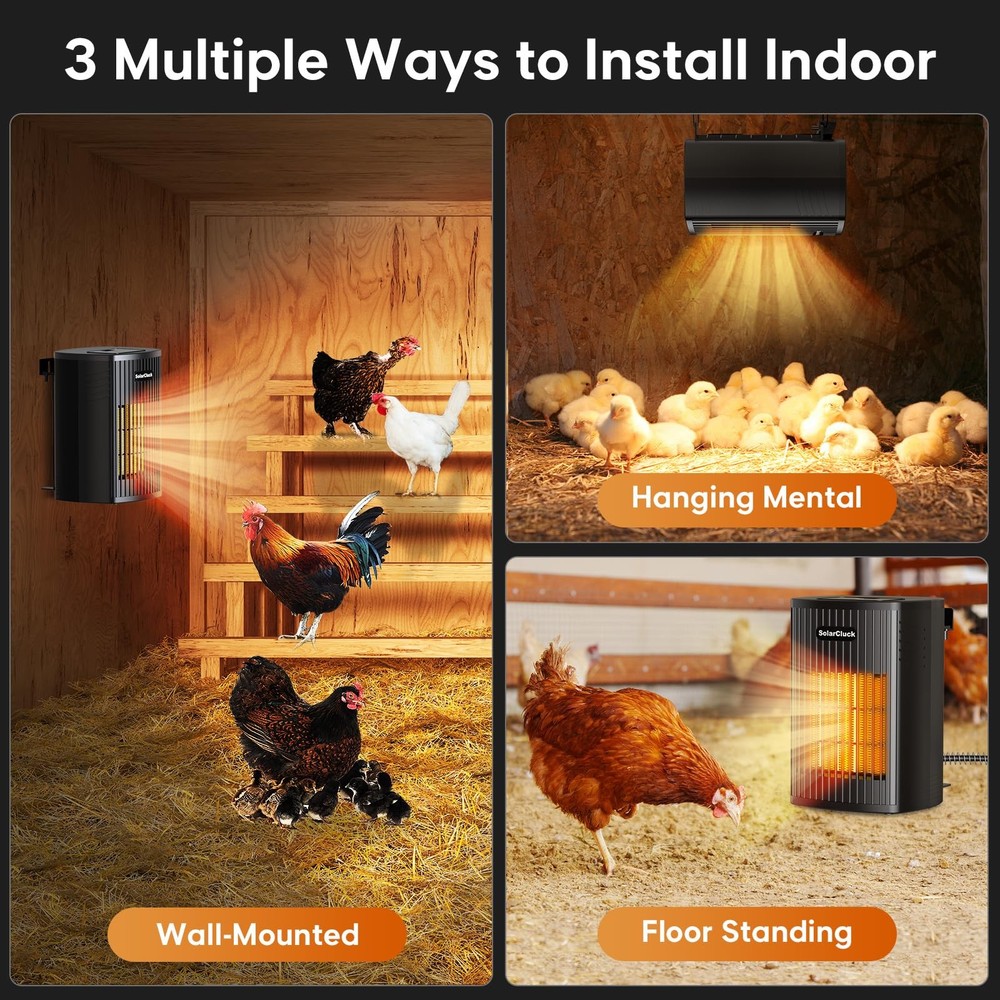 Wall-Mounted Chicken Brooder Heater, 300W/600W Chick Brooder, 70℉-115℉ Precis...