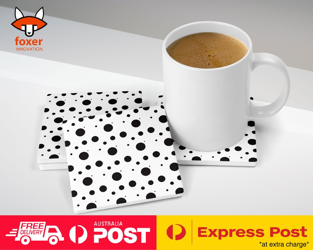 COASTER COFFEE DRINKING MAT|SEAMLESS BLACK POLKA DOTS PATTERN