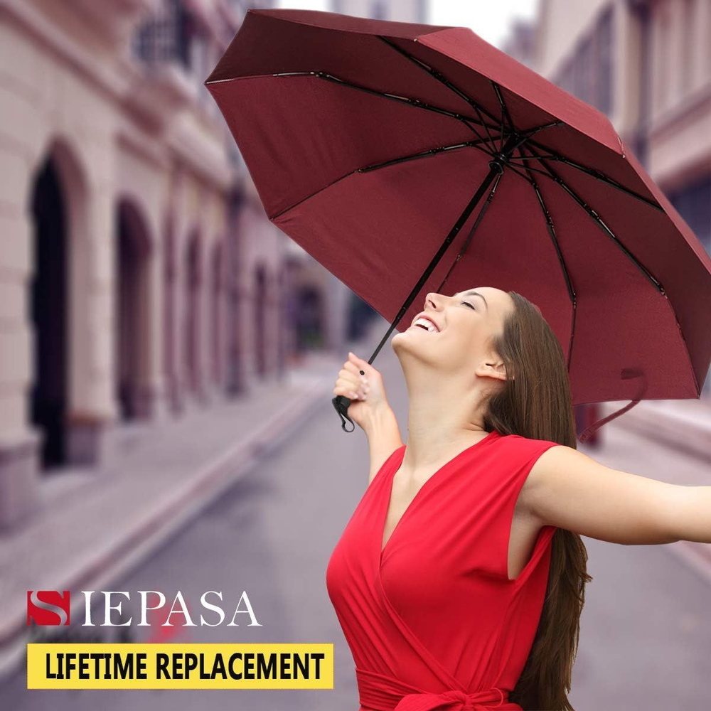 SIEPASA Windproof Travel Compact Umbrella-Automatic Small Size, Wine Red