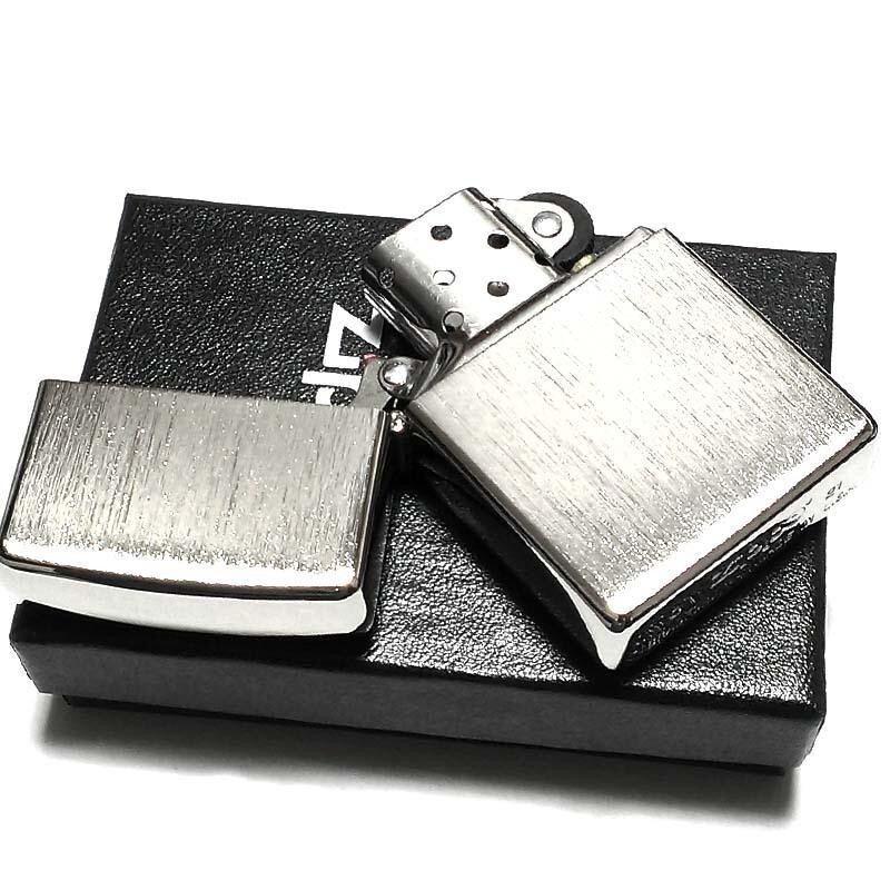 Zippo Lighter Platinum Silver Satin Double Sided Processing Regular case Japan