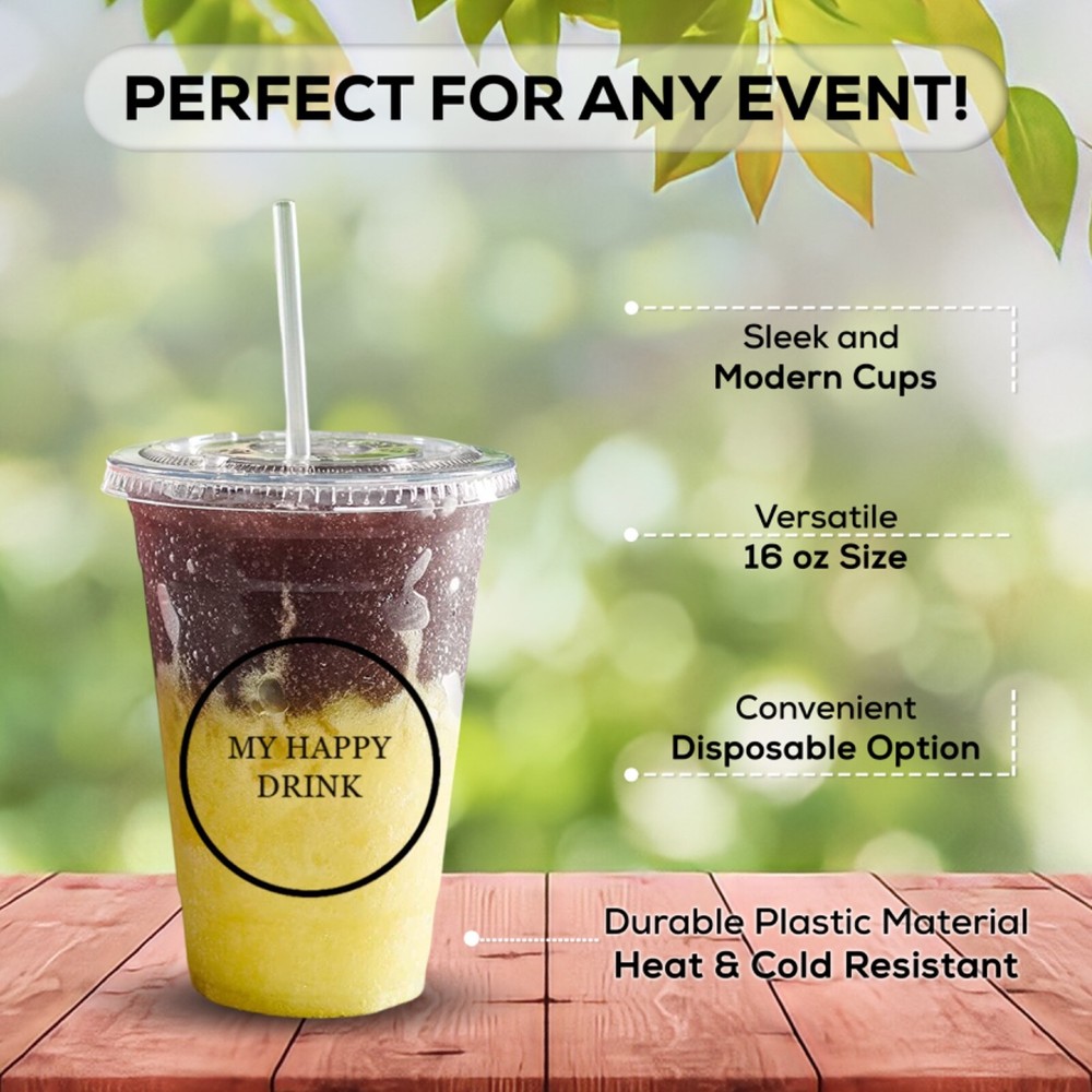 [50 Pack] 16 Oz Iced Coffee Cups, Plastic Cups With Lids