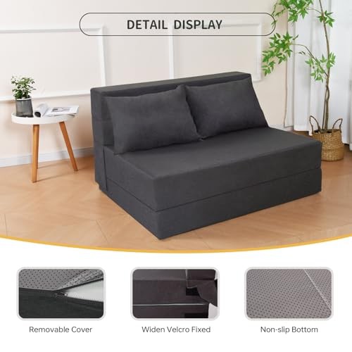 Folding Sofa Bed, Foldable Bed Sleeper Chair with Pillow, Standard Dark Grey