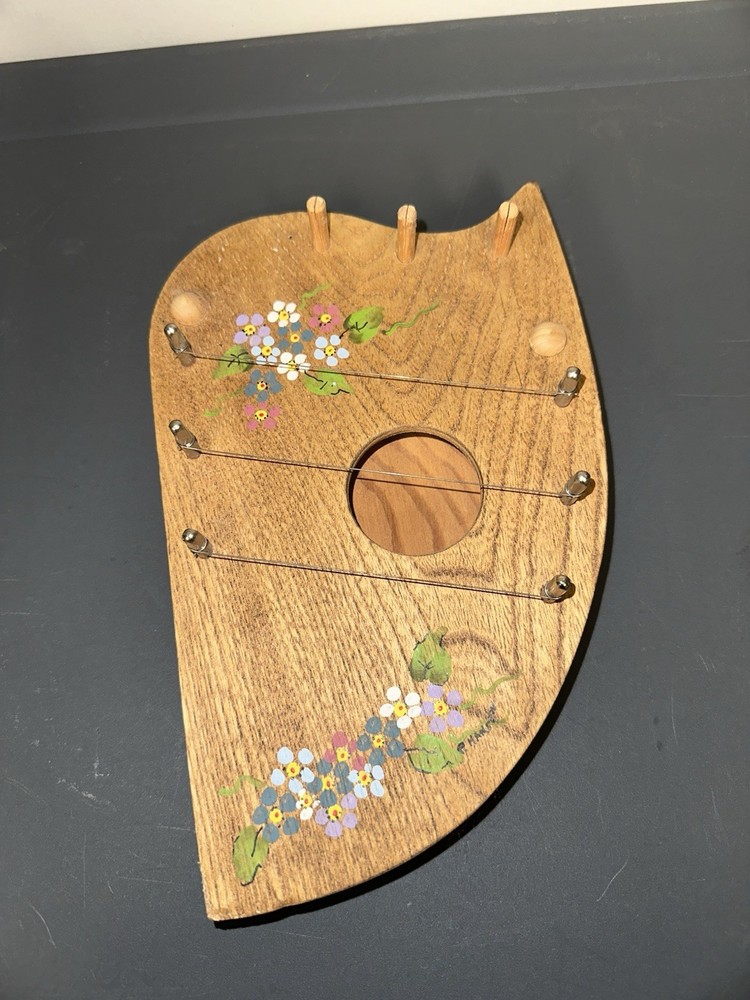 Hand Painted Door Harp Floral Missing Strings P. Hansen