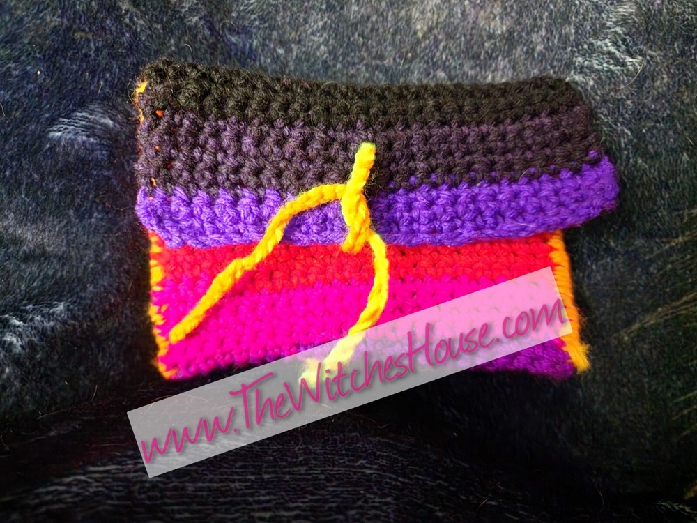 Handmade Crochet Tarot Card Bag – Multicolor Storage with Drawstring Closure