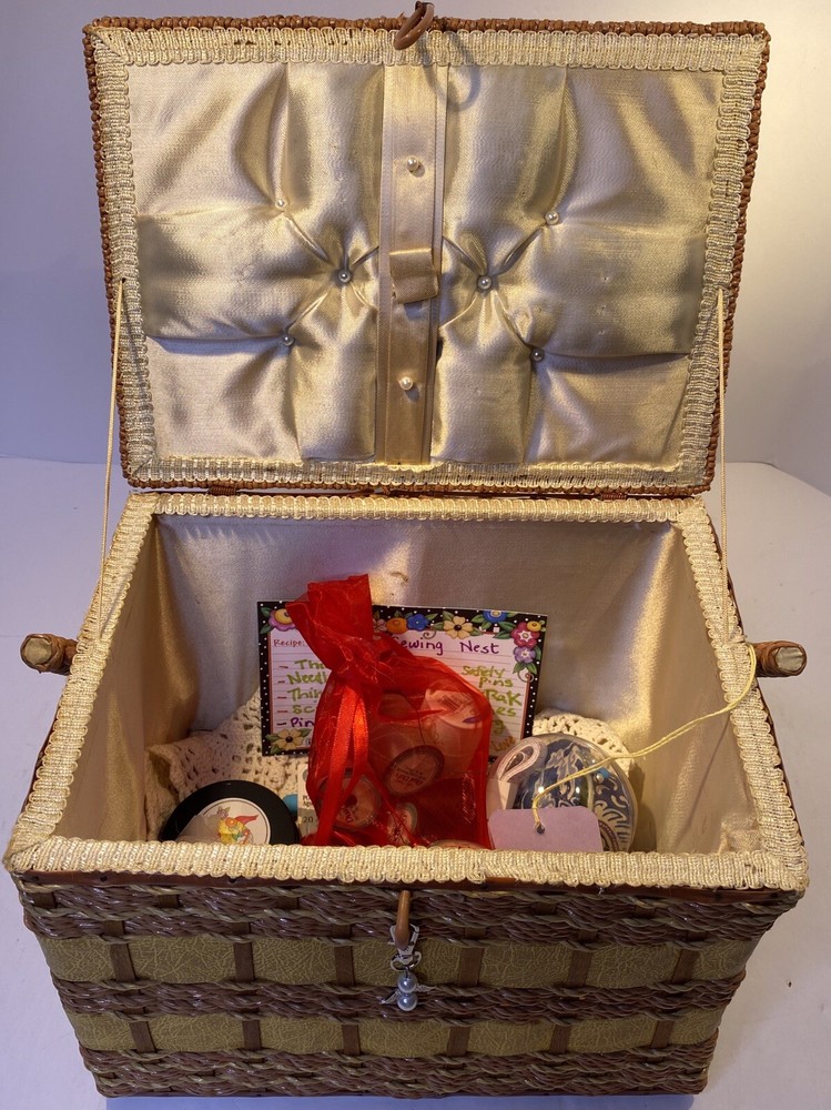 Large Wicker Sewing Basket Notions Keepsake Kit