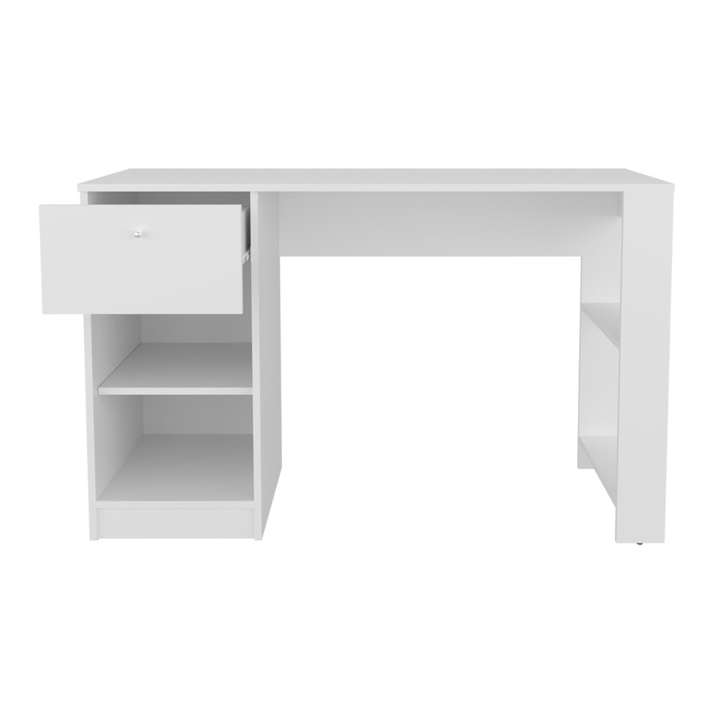Computer Desk, 1 Drawer, 2 Shelves, White