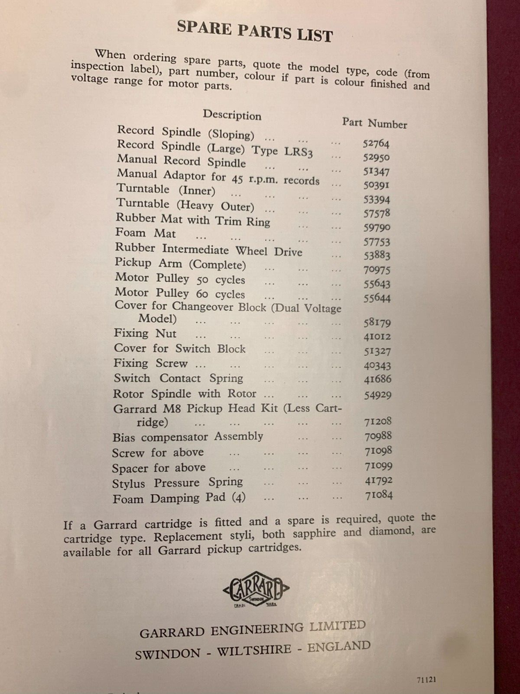 Garrard Type 70 Turntable Manual